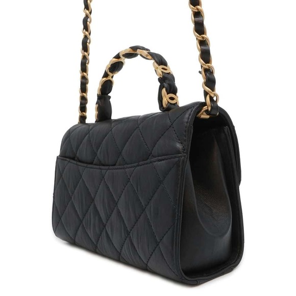 Chanel Matelasse Handle Lambskin Black Top Crumpled Handbag - Picture 1 of 16
